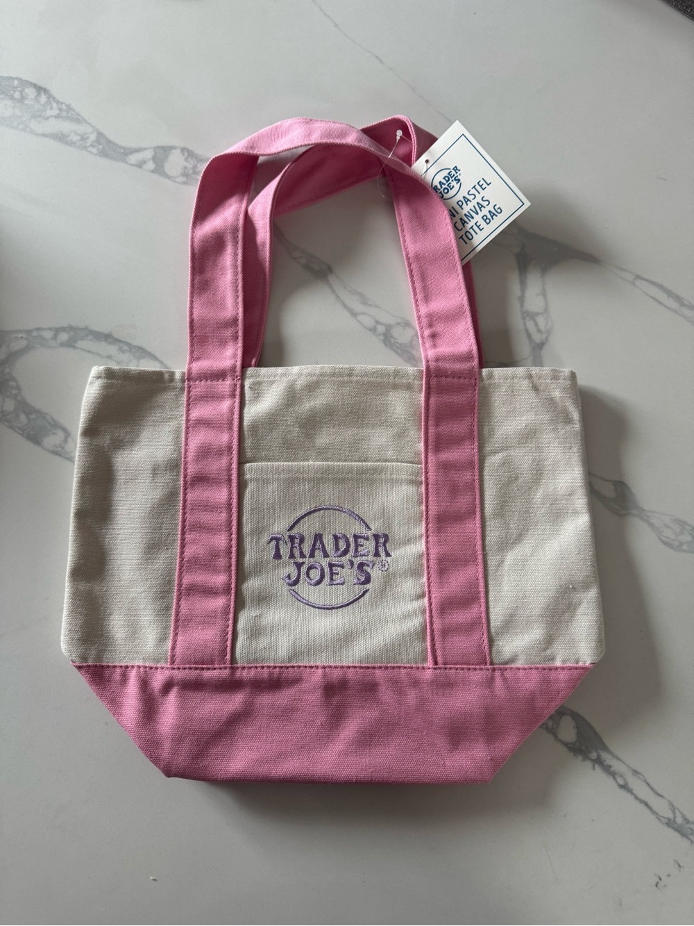 Trader Joes Pink Mini Canvas Tote Bag